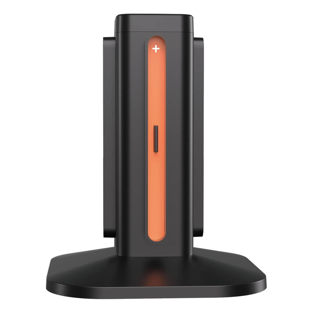 Black vertical charging dock with orange LED status bar and Joy-Con holders