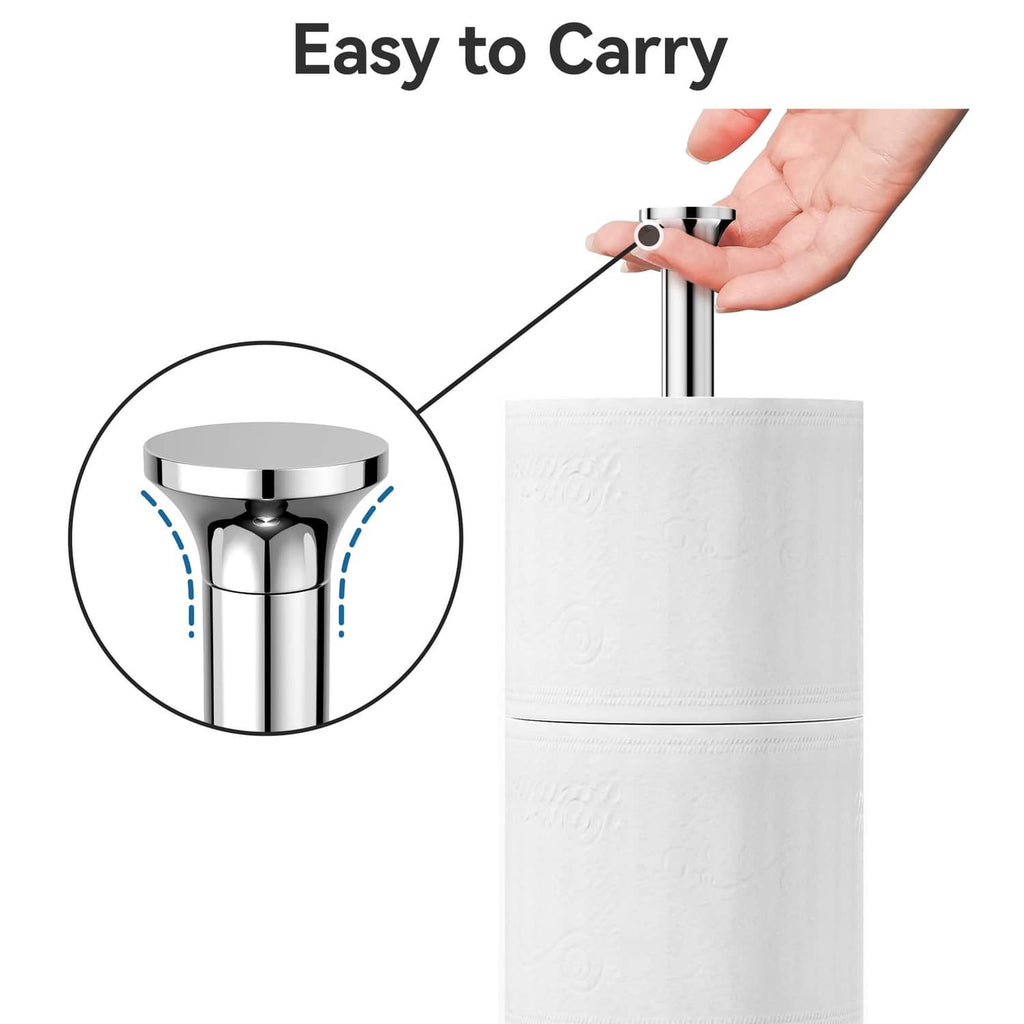 Toilet paper holder stand with removable top for easy carry, chrome