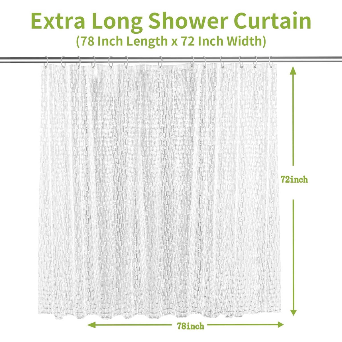 Extra-long clear white shower curtain liner width 72 in, length 78 in, textured finish