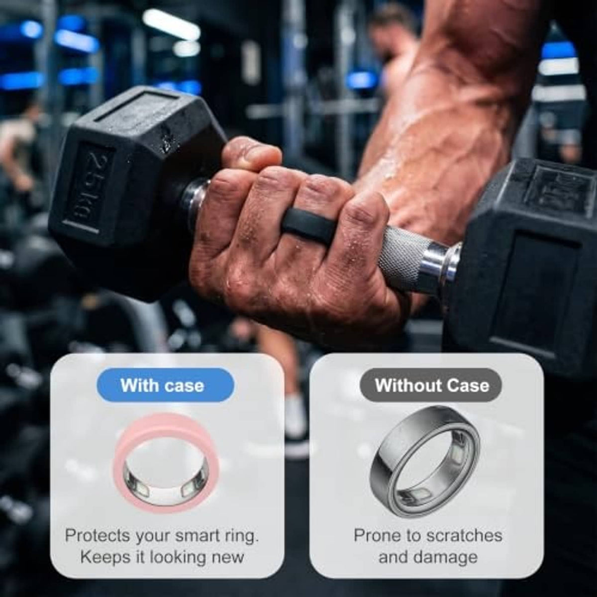 Pink and gray silicone smart ring covers for Oura Gen 5, protect against scratches
