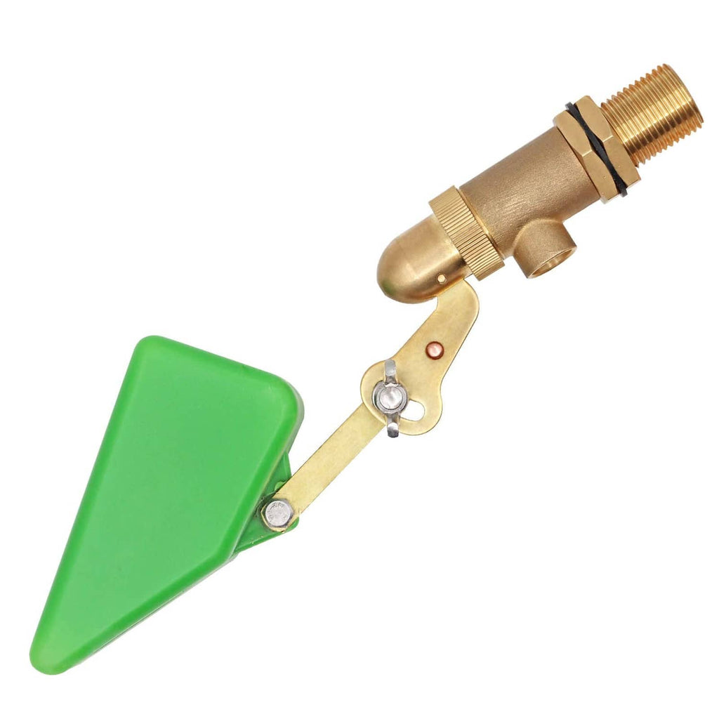 Green float and brass water float valve assembly with side lever