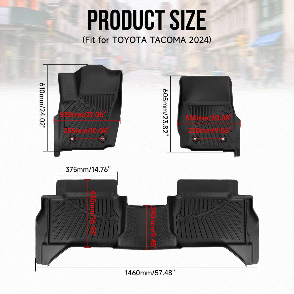 Black 1st and 2nd row floor liner mat set with raised channels and anchor holes