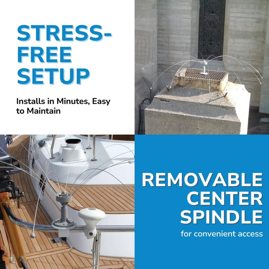 Bird deterrent spider with long wire legs mounted on a ledge