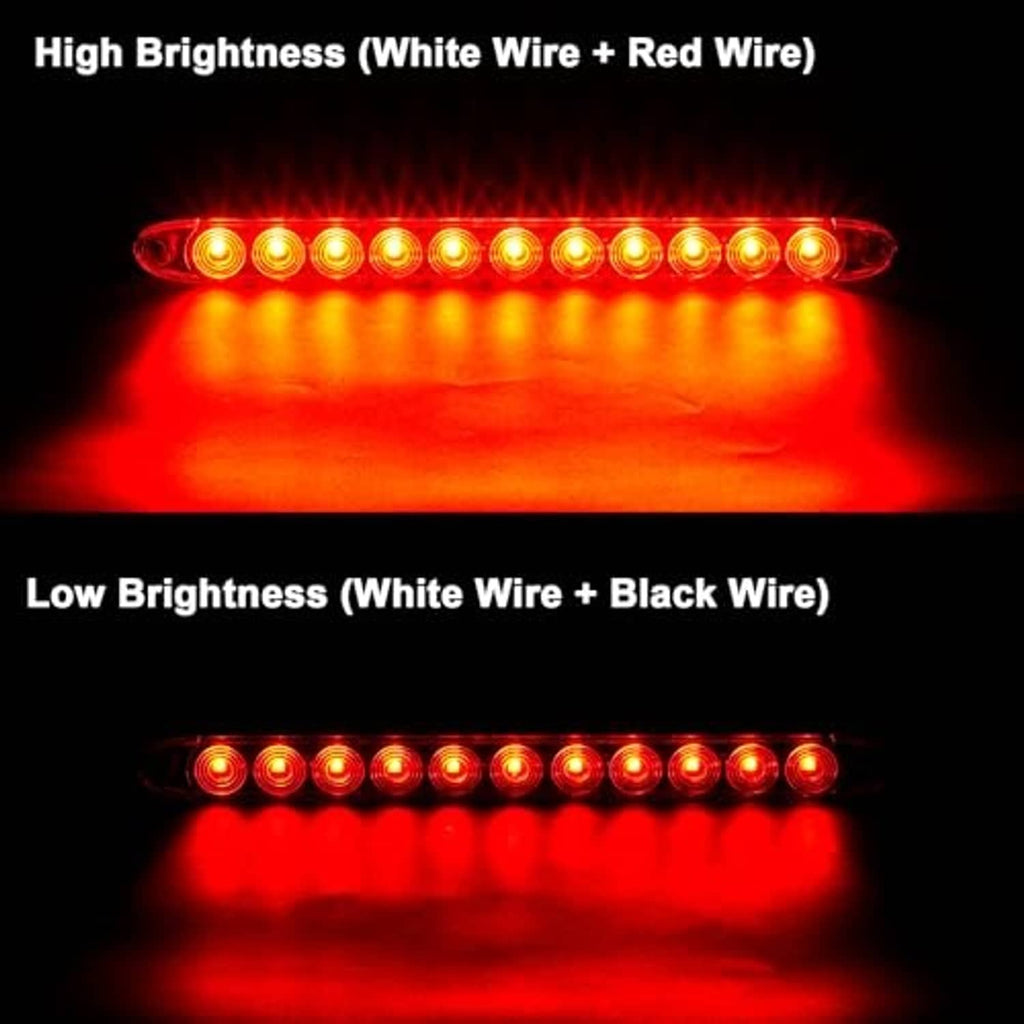 Red LED trailer light bar showing high and low brightness glowing modes