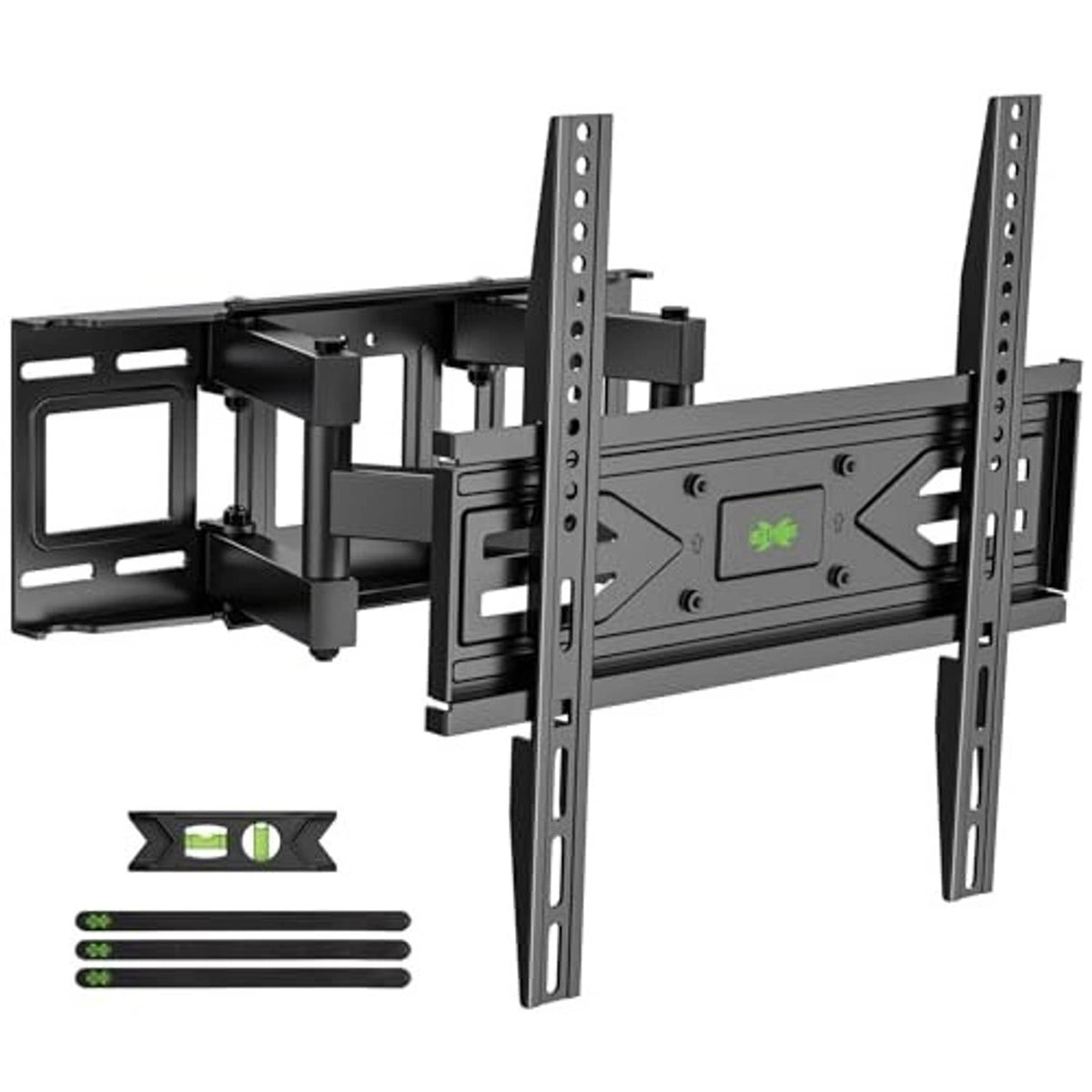 Full motion TV wall mount bracket set with mounting arms, black metal