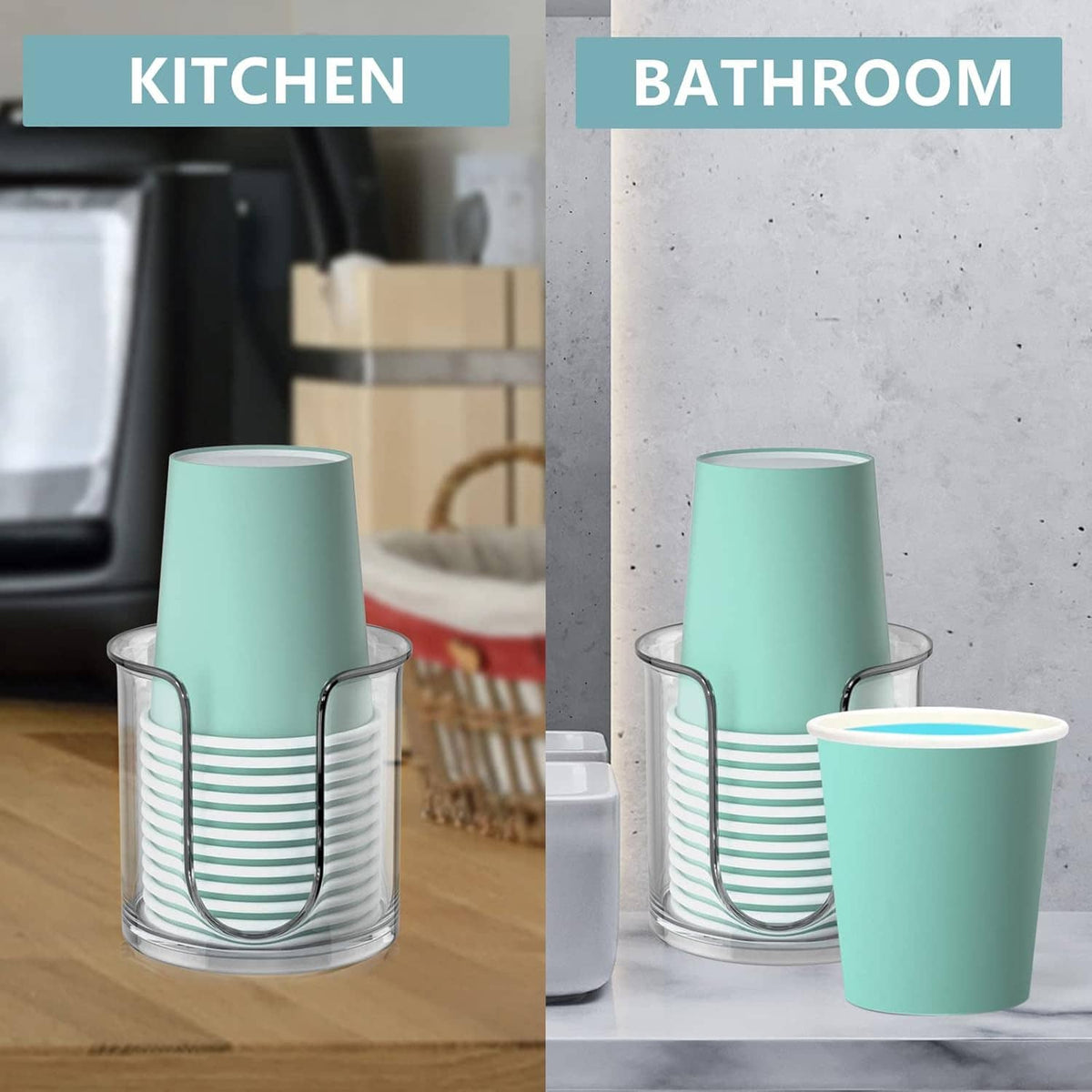 Mint cup dispenser with clear base and striped inner holder; includes a mint cup