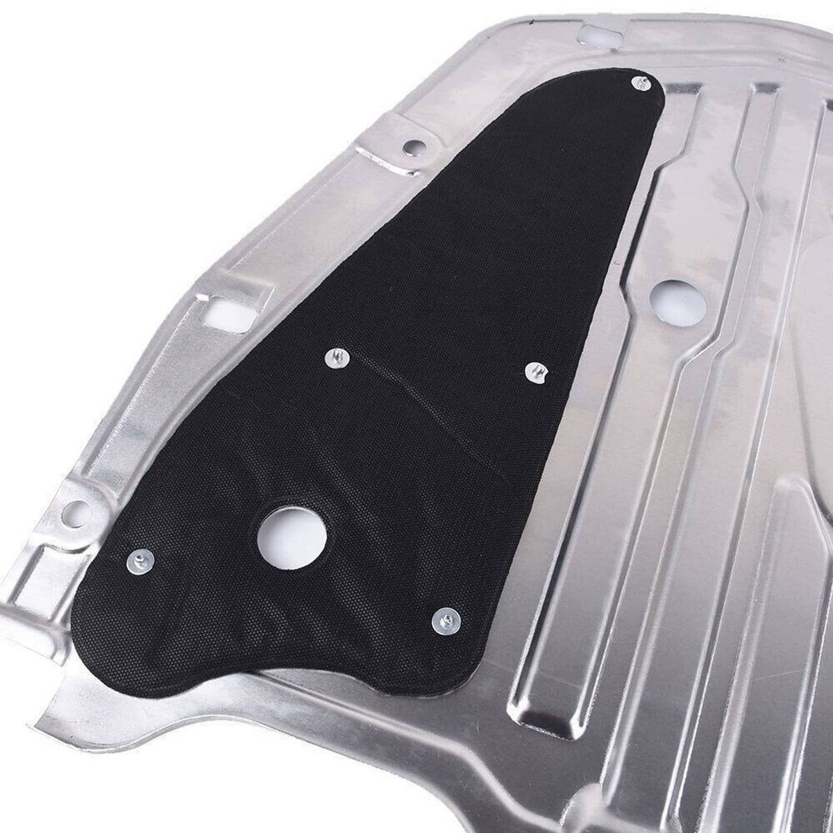 Silver splash guard panel with black fabric liner and mounting grommets