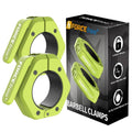 Forcefree+ barbell clamps pair, lime green quick-release collars with black inner rings