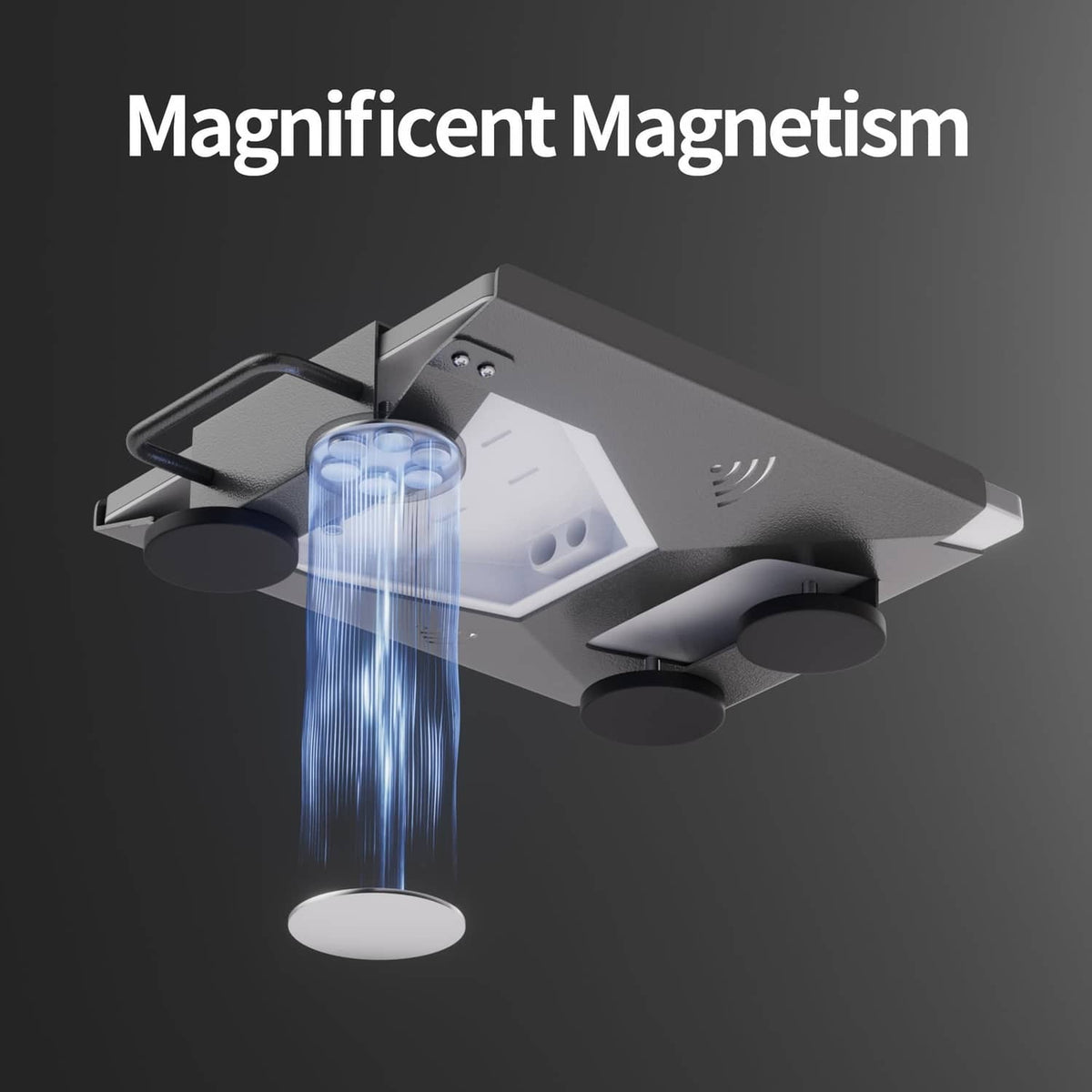 Metal magnetic car mount with four black discs and central plate bracket