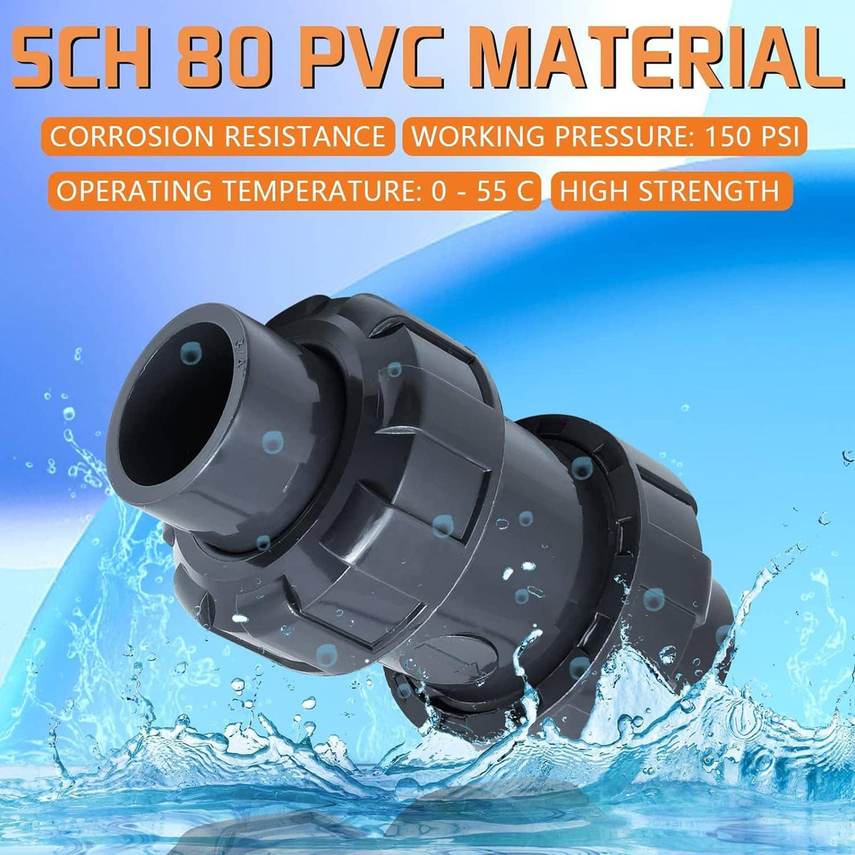 Dark PVC True Union check valve with union body and slip sockets