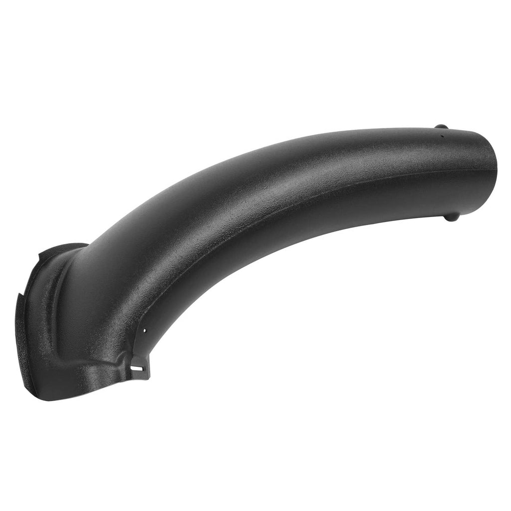 Black lawn mower lower chute, angled view with side panel and mounting notch