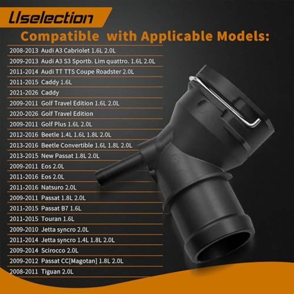 Black coolant hose connector pipe with flared ends and side inlet