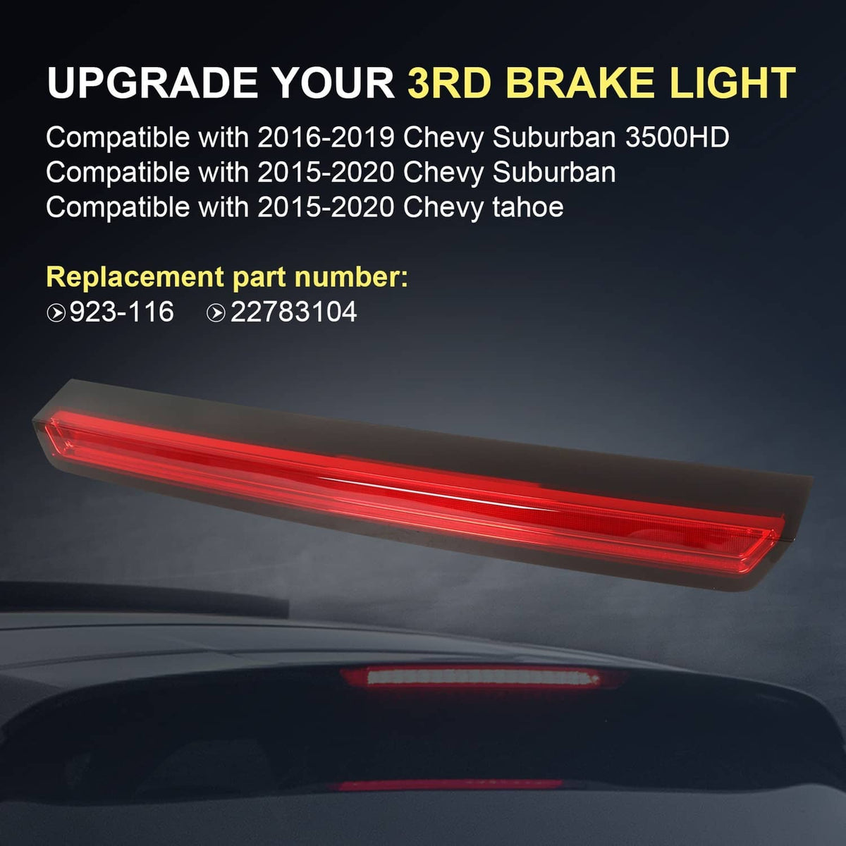 Slim red LED light bar high-mount style with clear lens housing