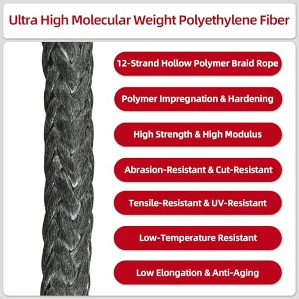 Braided polymer rope sleeve for climbing stick aider, dark gray texture