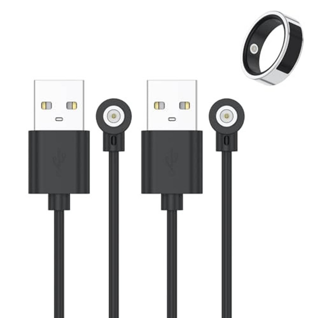 Set of two smart ring charger cables with USB-A plugs and magnetic adapters, black