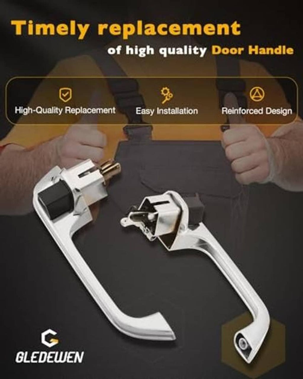 Chrome exterior door handle with black insert and mounting base, replacement style