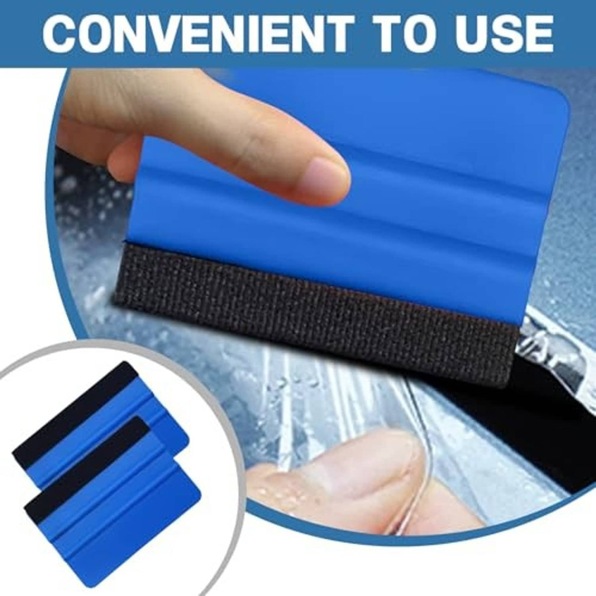 Blue felt edge squeegee scraper with black felt edge for easy handling
