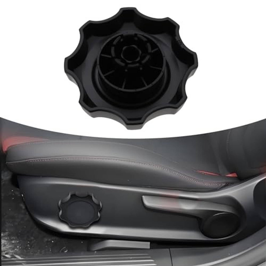 Black seat adjustment knob with exposed underside and circular mount