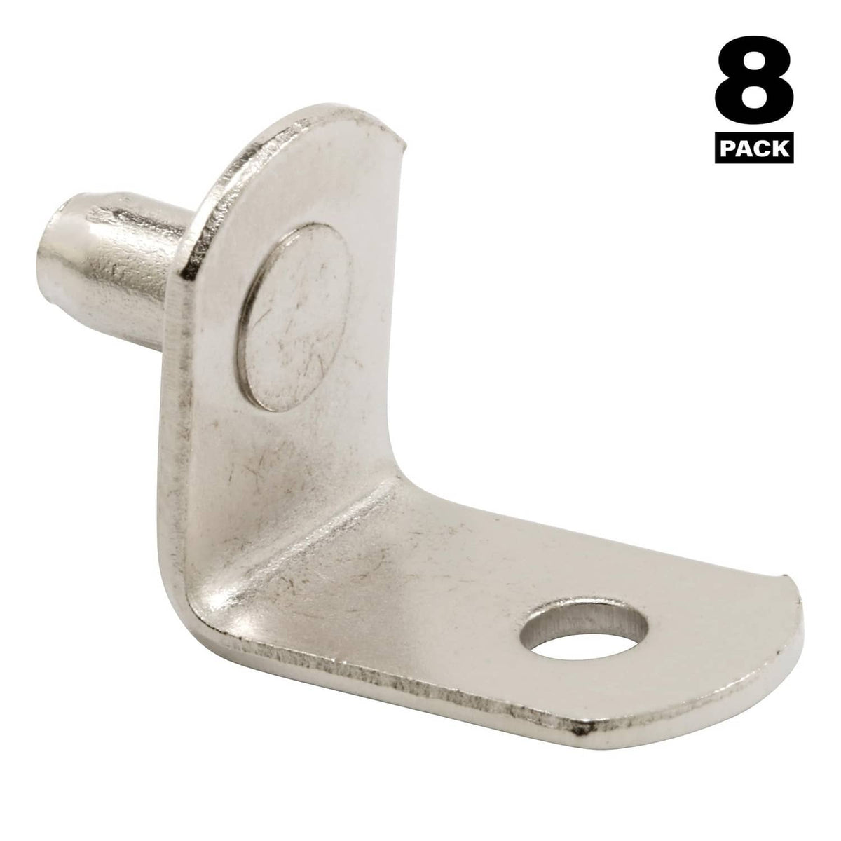 8-pack nickel-plated steel shelf support peg with mounting tab and hole
