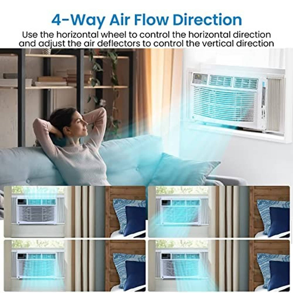 Window air conditioner with adjustable louvers for four-way air flow direction