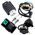 Ignition control and wiring harness kit with CDI module, coil, regulator, and spark plugs