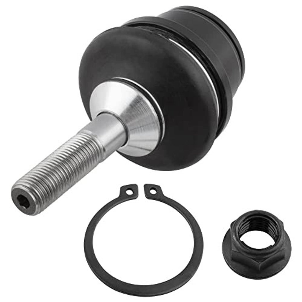 Ball joint assembly with black boot, silver pin, and included O-ring and nut