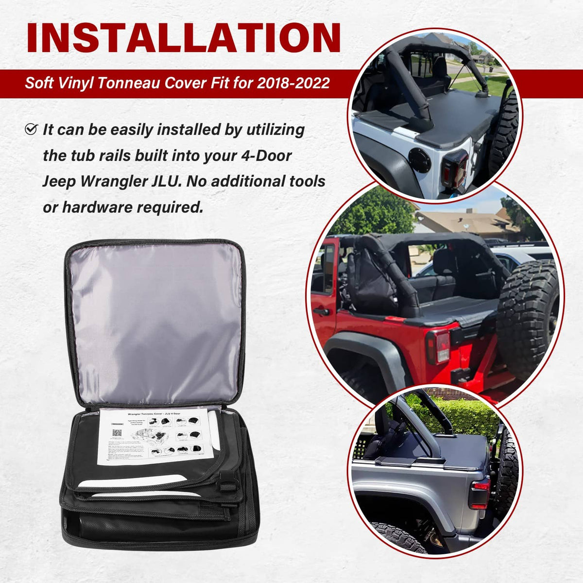 Black soft vinyl tonneau cover with protective storage bag