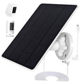 Solar panel charging kit with dark photovoltaic panel and white camera mount bracket