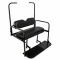 Black folding rear seat cushion pad with roof support and textured foot platform for golf cart