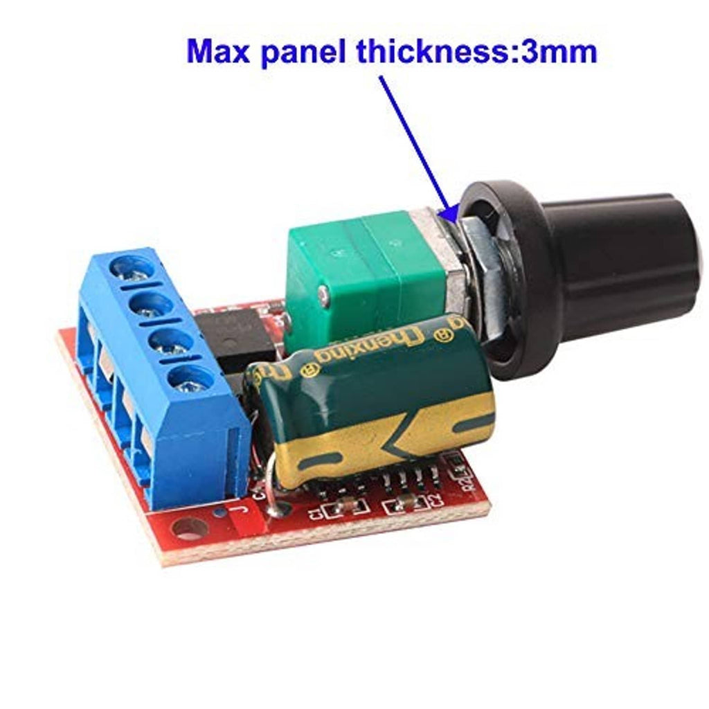 DC motor PWM speed controller board with black speed switch and power terminals