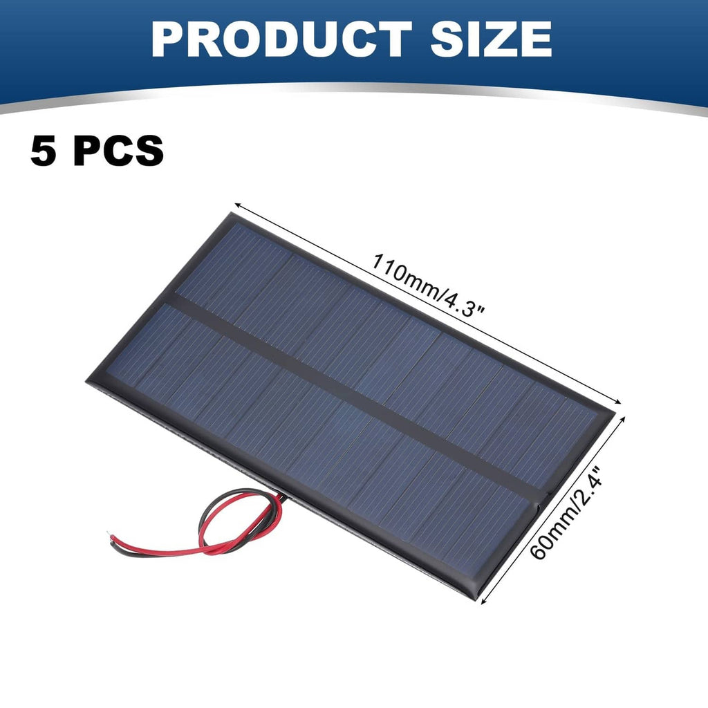 Small black-framed solar panel with blue cells and red wire leads