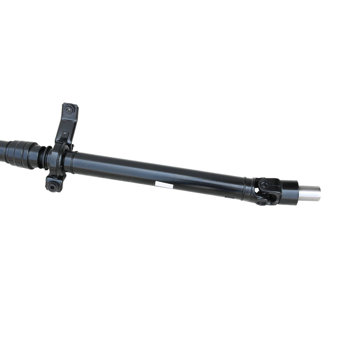Rear drive shaft assembly with U-joint yokes, long black shaft with metal ends