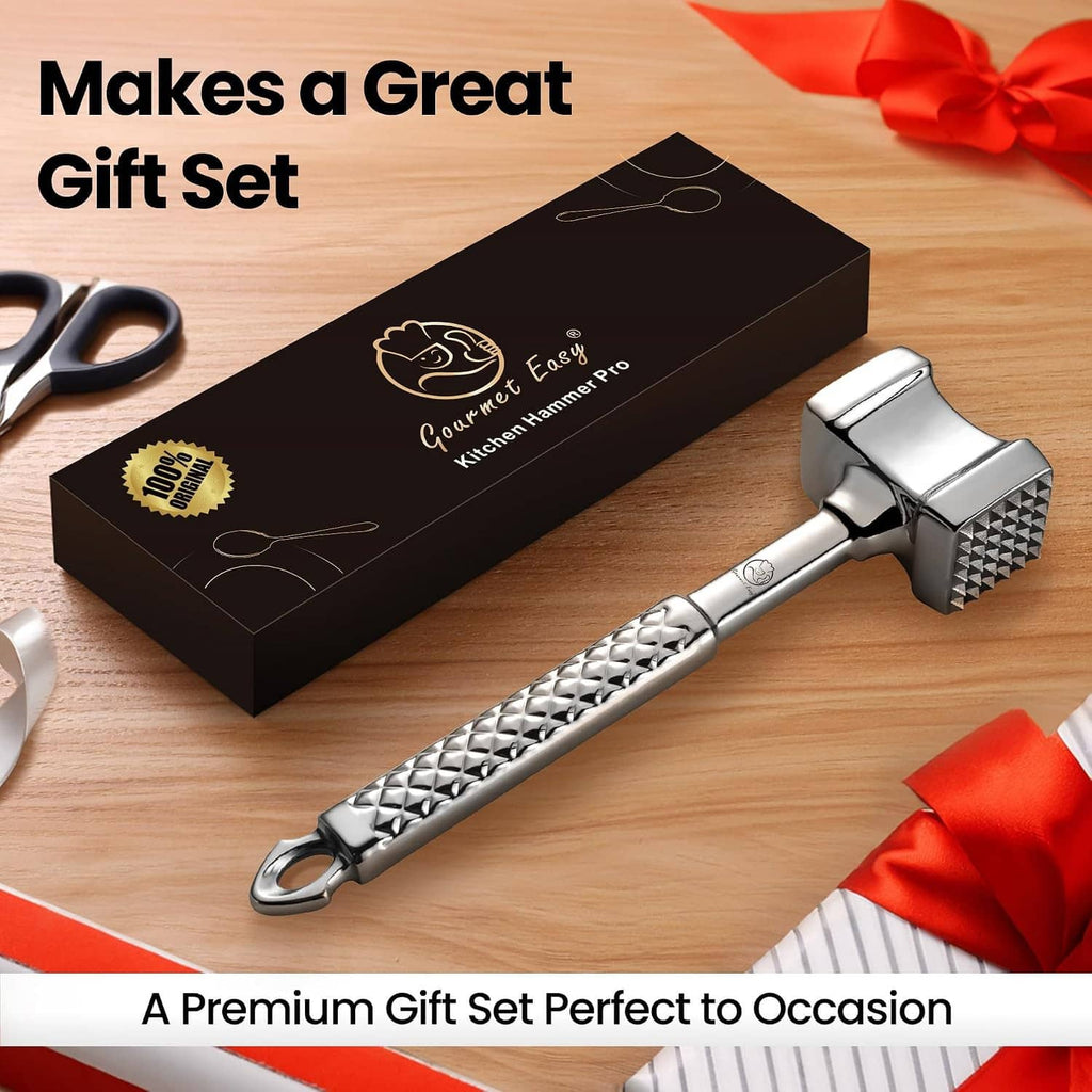 Meat tenderizer gift set with stainless mallet and matching retail box