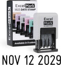 ExcelMark 1822 date stamp with black ink pad, shown with product box