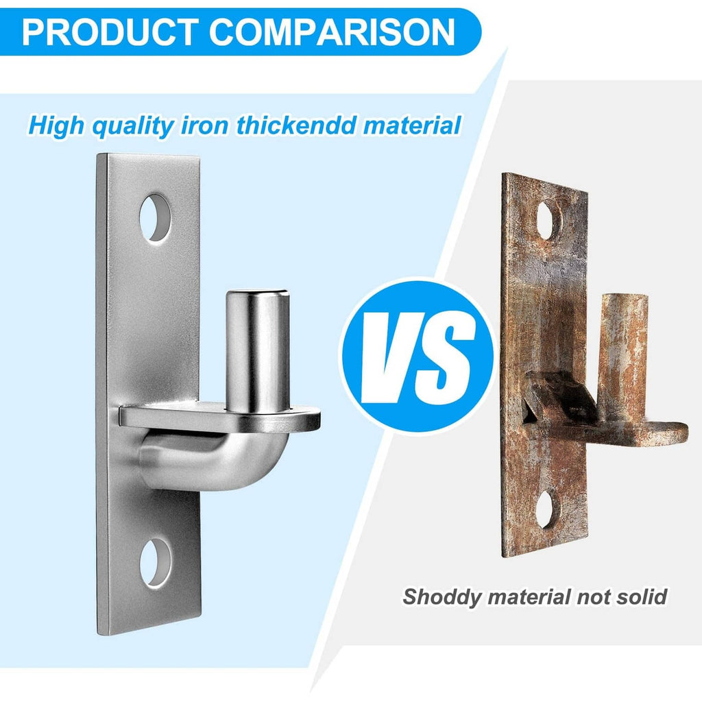 Wall-mount gate hinge with satin steel finish and pin, comparison view