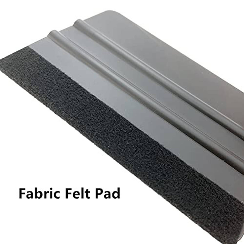 Vinyl squeegee tool with black felt pad backing along the blade edge