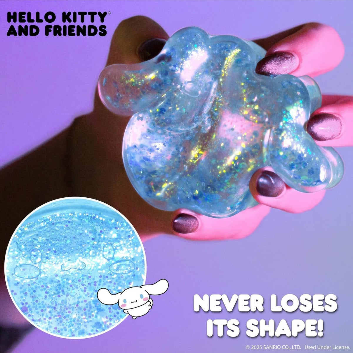 Blue glitter gel slime “cloud” character shape with sparkles