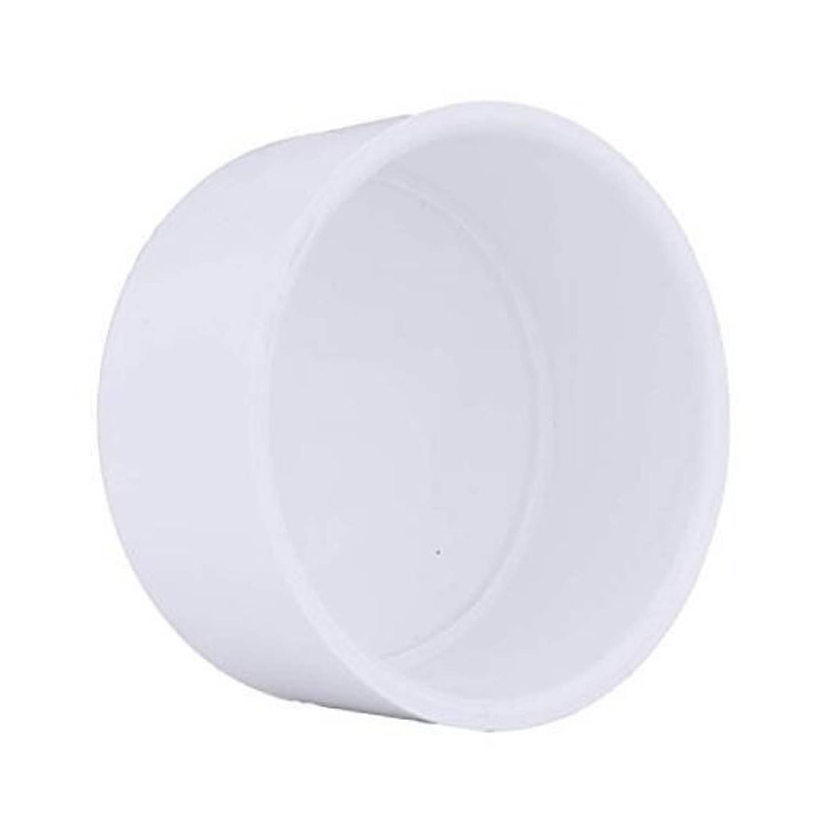 White PVC 4 in Sch 40 socket pressure cap, round top view