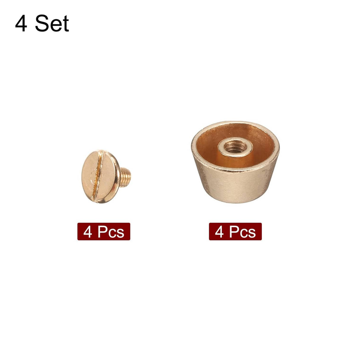 Gold-toned rivet stud caps and bases with threaded posts for handbag feet (set of 4)