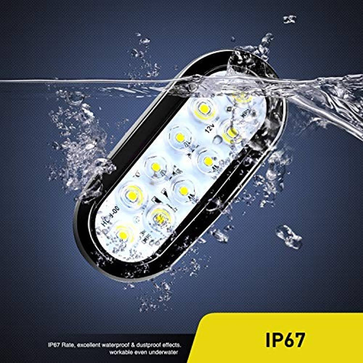 Waterproof oval LED trailer tail light with clear lens and dark outer frame