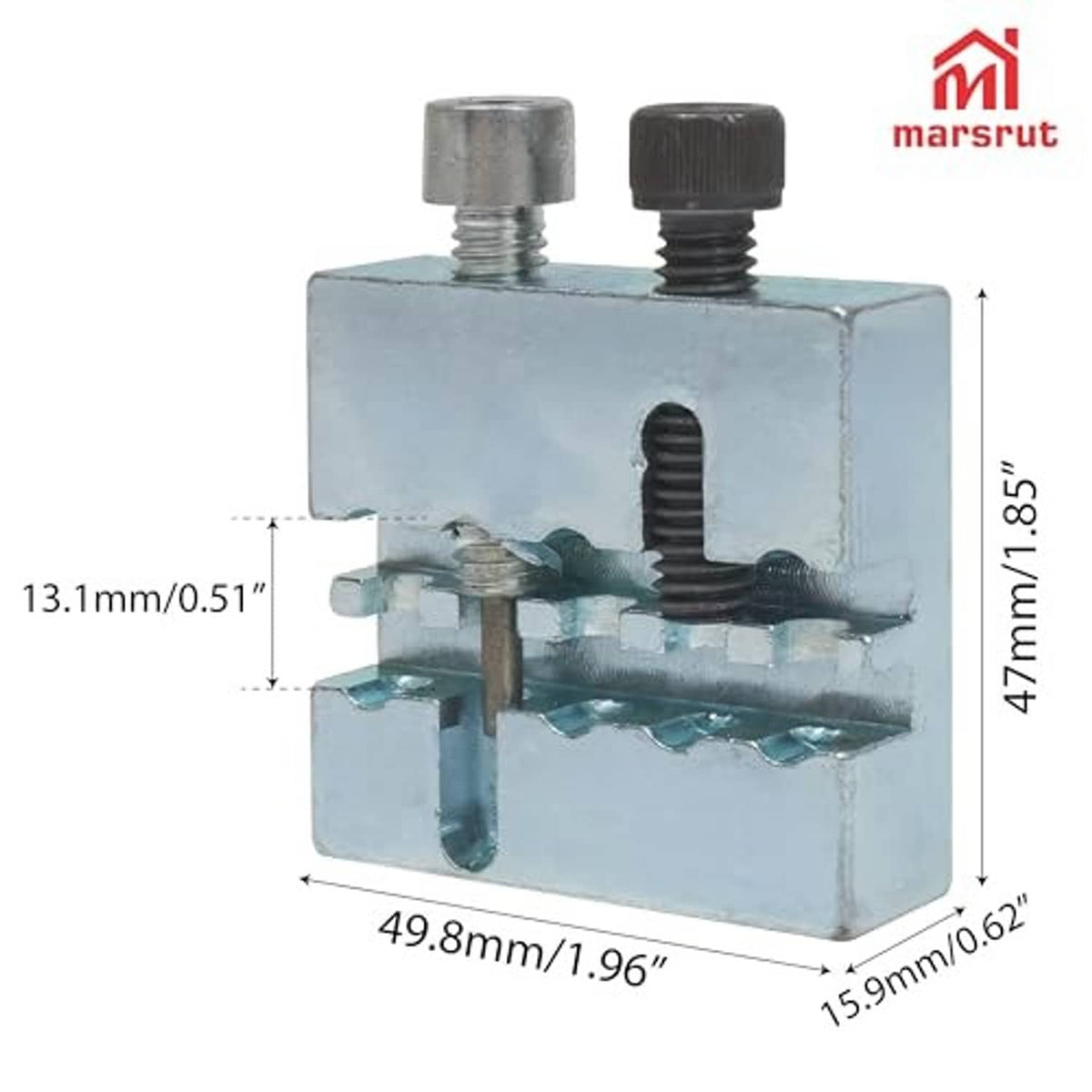 Compact chain press tool with blue base, screw pin driver, and knurled adjustment knobs