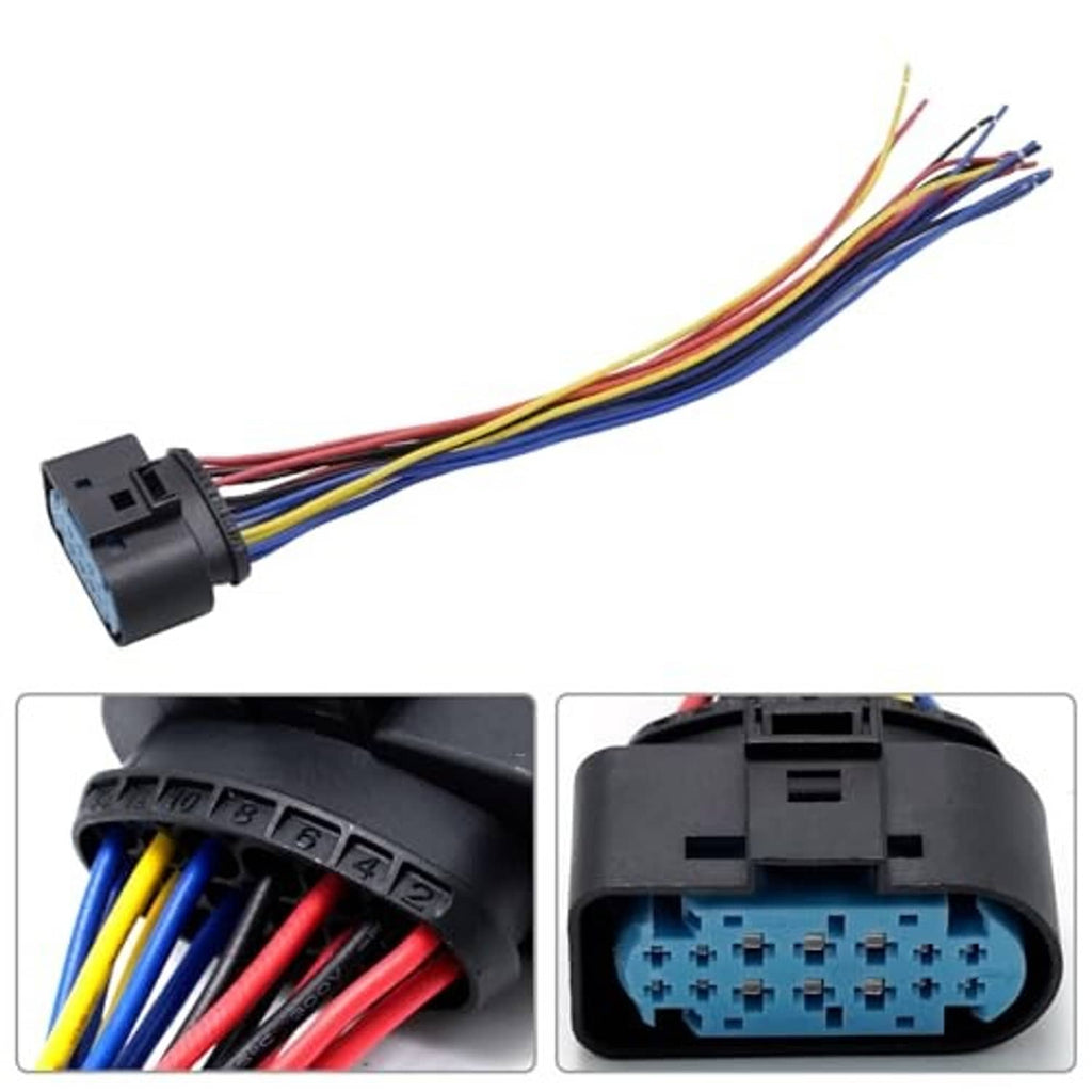 14-pin headlight connector pigtail plug, black housing, visible terminals and pin area
