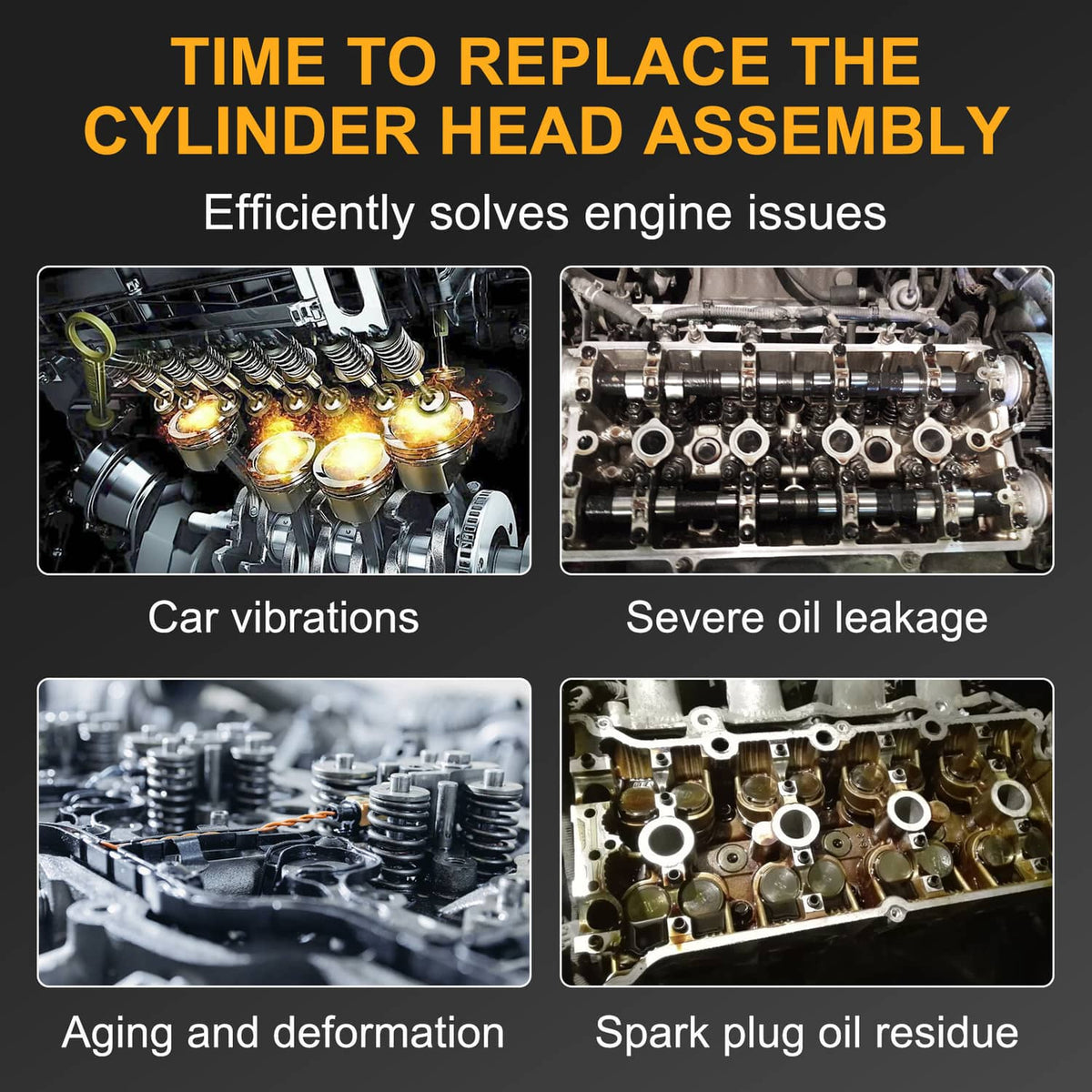 Cylinder head assembly with camshafts, silver metal