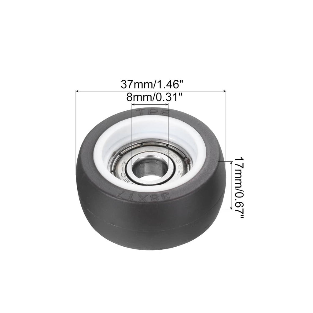 Black TPE pulley wheel with bearing, shown with 37mm and 17mm size markings