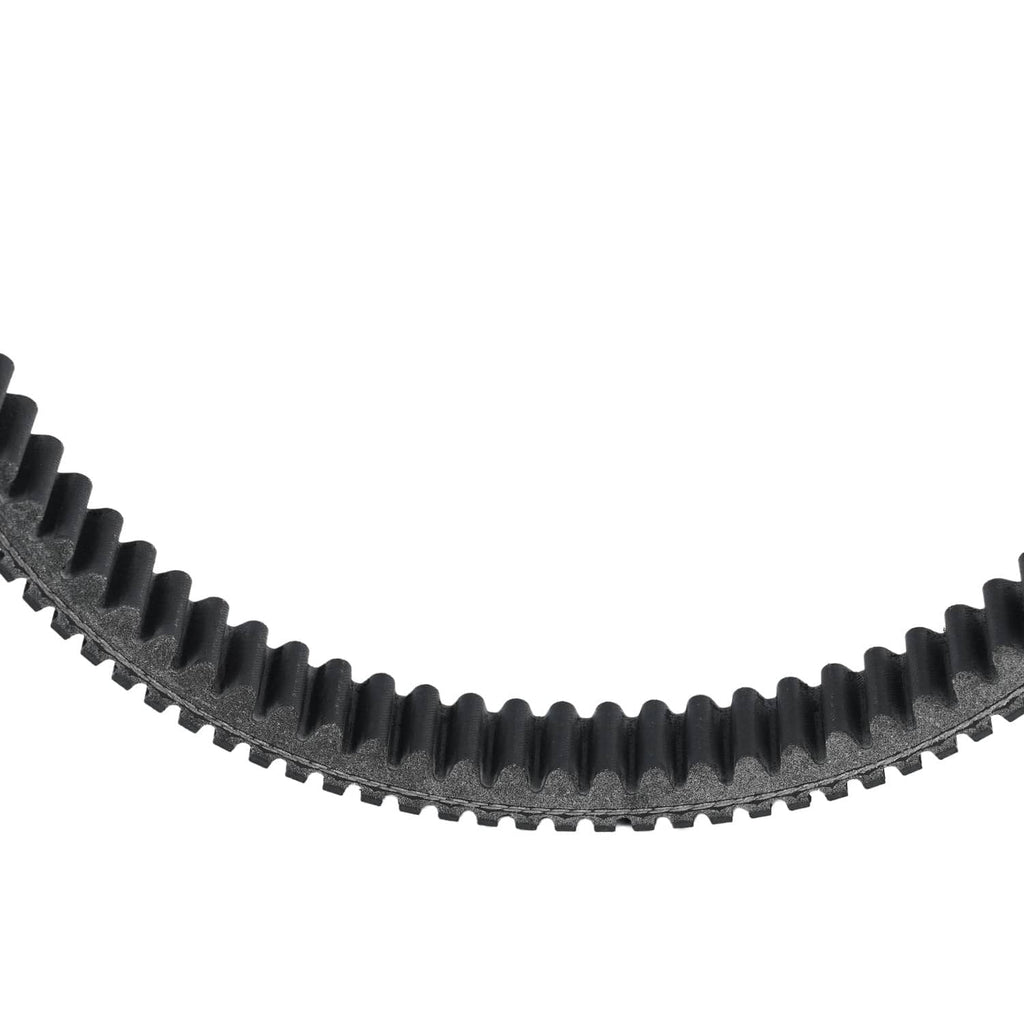 Close-up of black drive belt teeth and ribbed texture