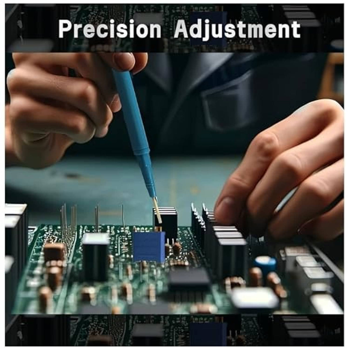 Precision adjustment using ceramic screwdriver on electronic circuit board