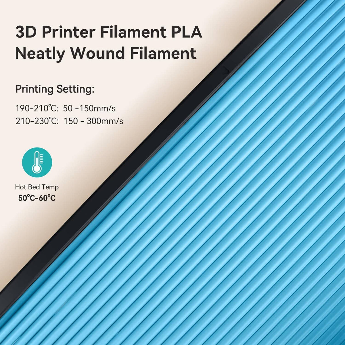 Blue PLA matte filament neatly wound on a spool