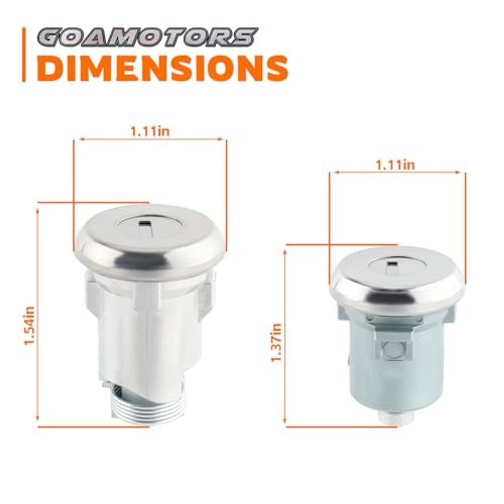 Door lock cylinder set with two views showing round face and threaded body