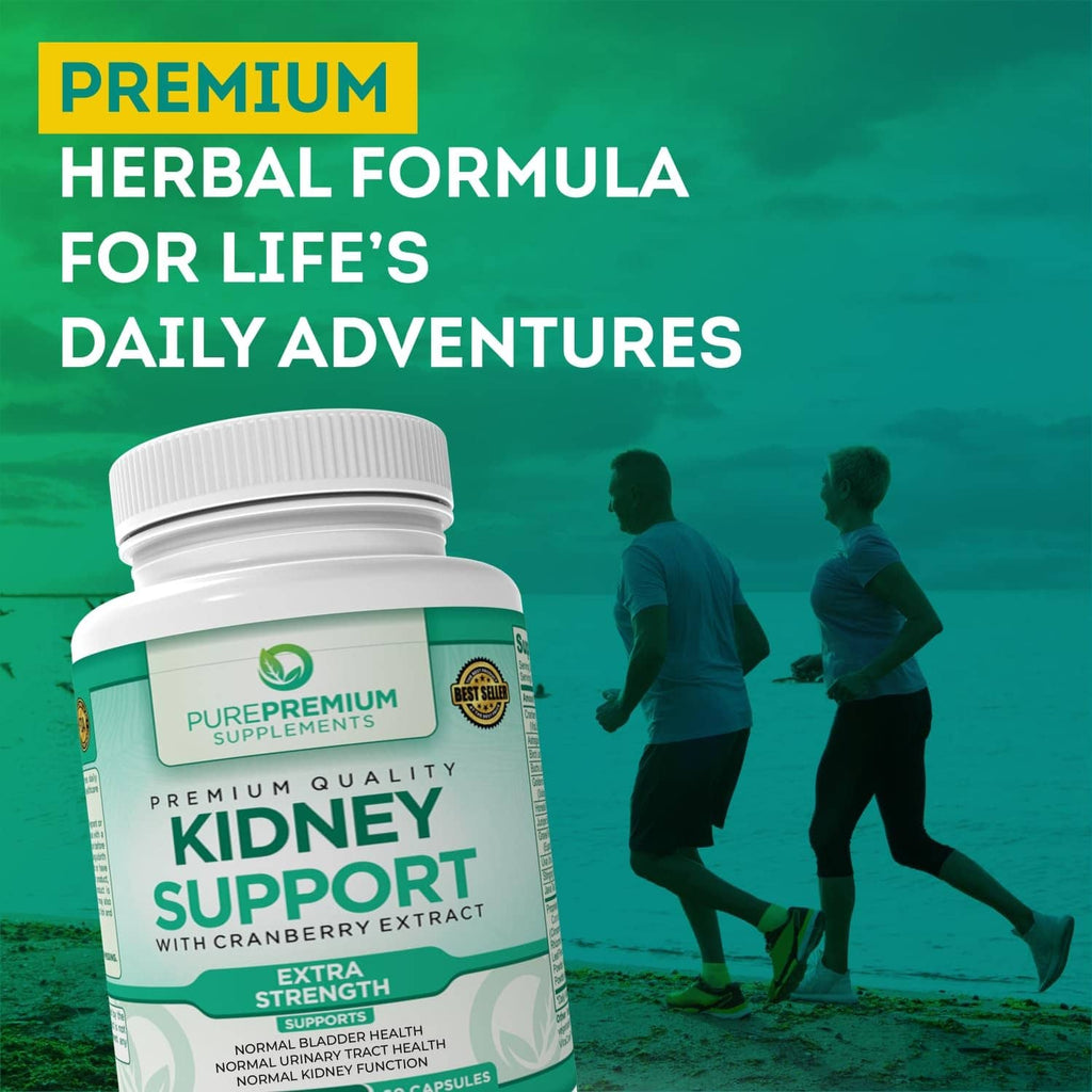Kidney support supplement bottle with white cap and cranberry extract label.
