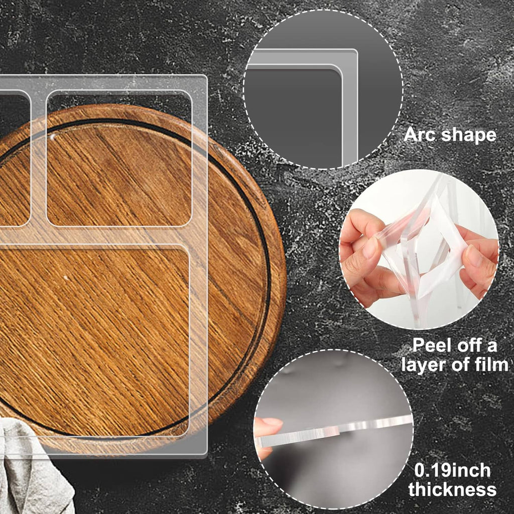 Clear router template with arc-shaped opening and removable protective film
